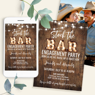 Retro Rustic Engagement Party Inbjudningar