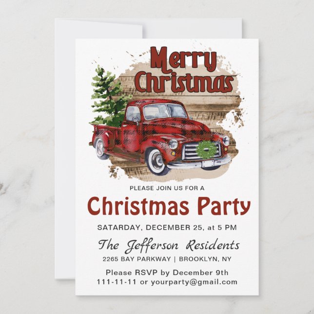 Retro Rustic Farm Red Lastbil jul Party Inbjudningar (Framsida)