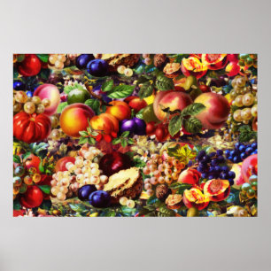 Retro Rustic Fresh Sommar Tropical Fruktgrönsaker Poster