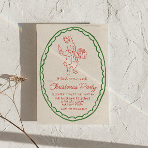 Retro Rustic Hand plockade Red Jul Rabbit Party Inbjudningar
