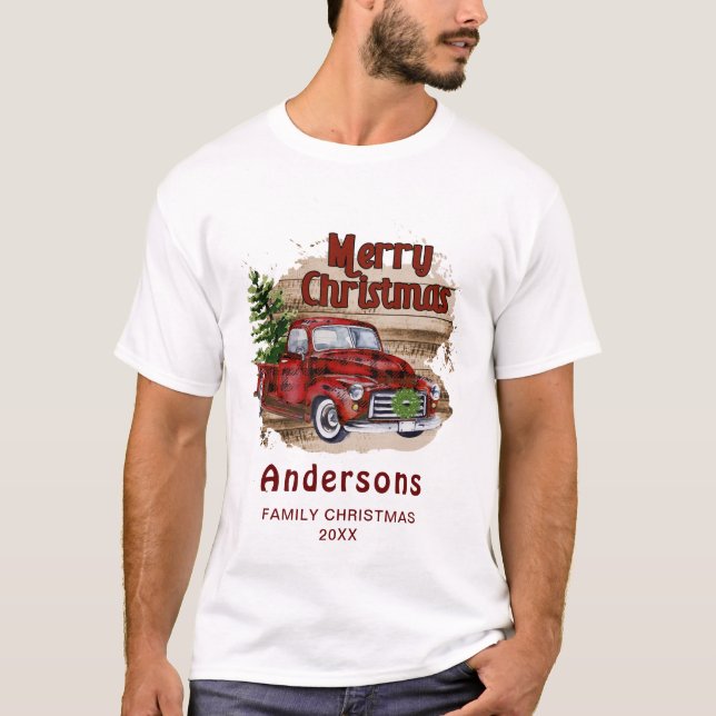Retro Rustic jul Buffalo Red Lastbil Helgdag T Shirt (Framsida)