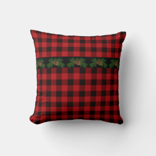 Retro Rustic Red Black buffalo plaid gräs cone Kudde