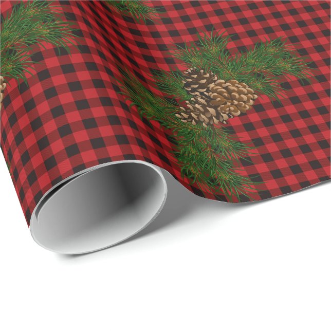 Retro Rustic Red Black buffalo plaid gräs cone Presentpapper (Rullad Hörn)