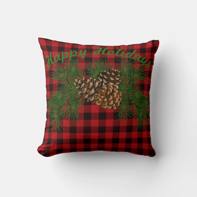 Retro Rustic Red plaid gräs cone Kudde (Framsida)