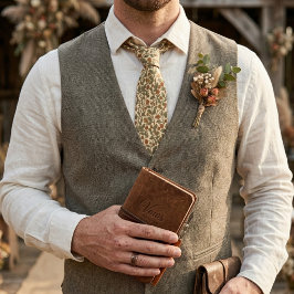 Retro Rustik Blommig Olivgrön Vinranka Mönster Slips