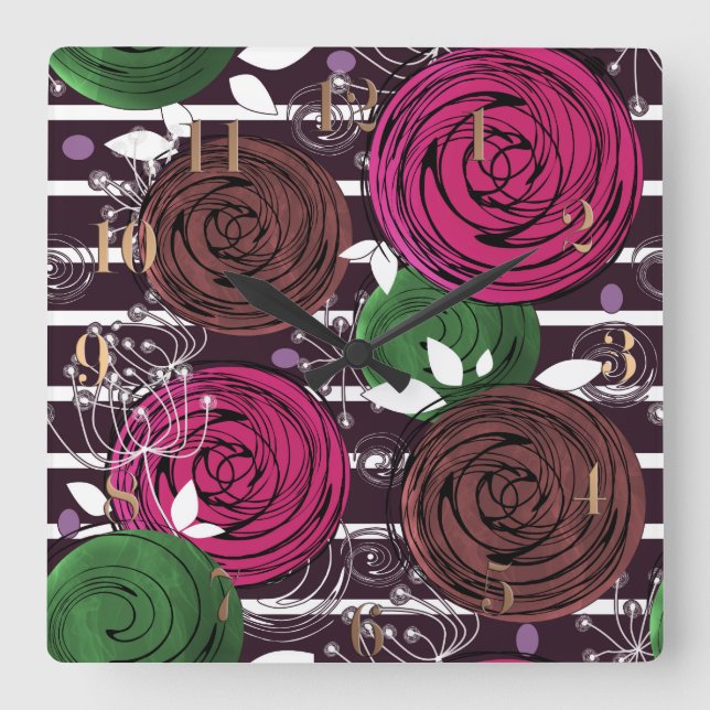 Retro, rustik, folk fyrkantig klocka (Framsida)