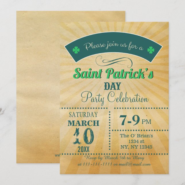 Retro Rustik Vintage St Patricks dag-firande Inbjudningar (Fram/baksida)