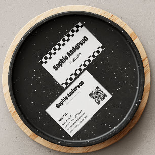 Retro Rutig Affärs-/Näringskort med QR-kod Visitkort