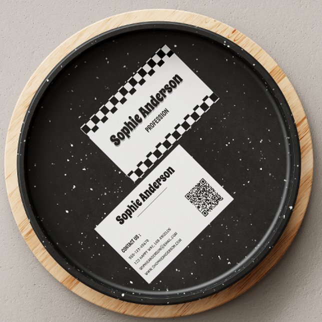 Retro Rutig Affärs-/Näringskort med QR-kod Visitkort (Skapare uppladdad)