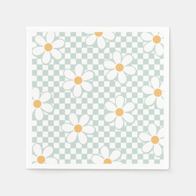 Retro-rutig Daisy mint födelsedag Pappersservett (Framsidan)