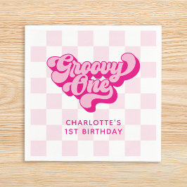 Retro-rutig Hot Pink Groovy One Pappersservett