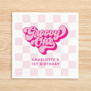 Retro-rutig Hot Pink Groovy One Pappersservett