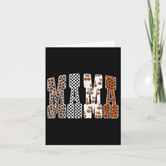 Retro Rutig Mama Pumpa Leopard Höst Autumn H Kort (Framsida)