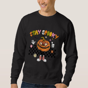 Retro Rutig Spöklik Pumpa Halloween Lång Ärmad Tröja