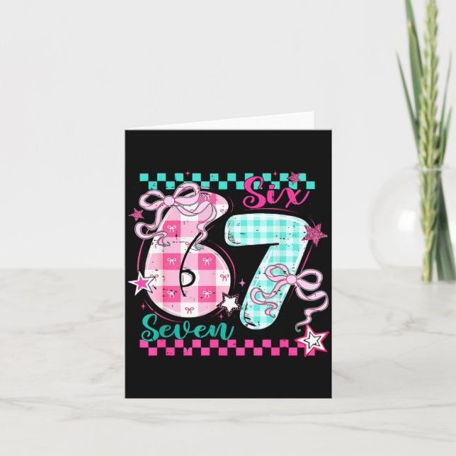 Retro-rutig valentin Six Seven Meme 67 Viral  Kort (Framsida)