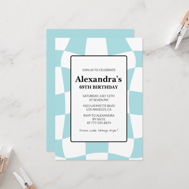 Retro Rutiga Blå 69-års inbjudan  (Fram/Back In Situ)