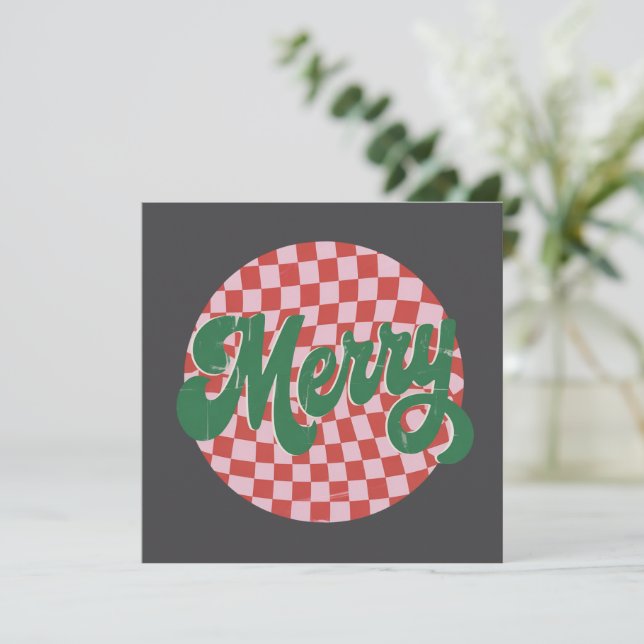 Retro Rutiga God Jul  Julkort (Stående Fram)