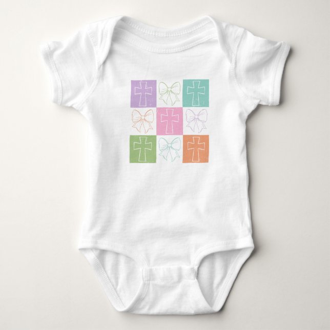 Retro Rutiga Påskkors Coquette Baby  T Shirt (Framsida)