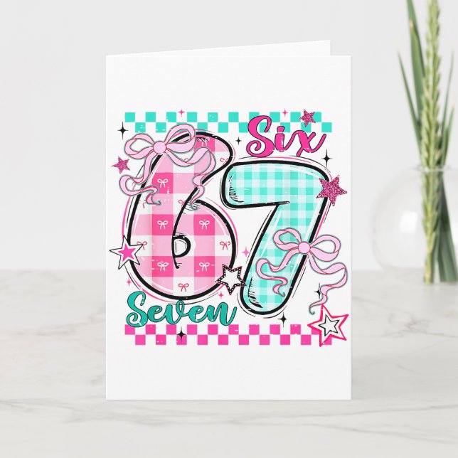 Retro Rutigt Alla Hjärtans Dag Sex Sju Meme 67 Vir Kort (Framsida)