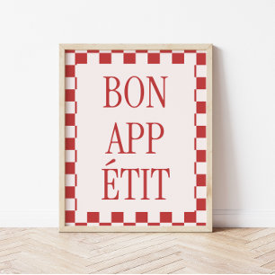 Retro Rutigt Mönster 'Bon Appétit' Köket Poster