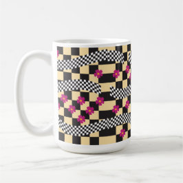 Retro-rutigt mönster med blommor kaffemugg