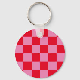Retro Rutigt Schackrutigt Mönster Rosa Orange Nyckelring