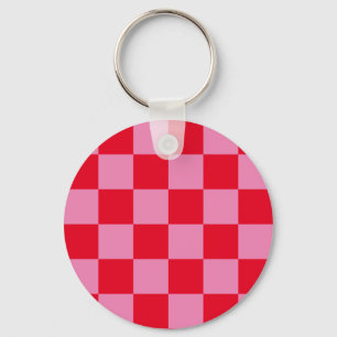 Retro Rutigt Schackrutigt Mönster Rosa Orange Nyckelring