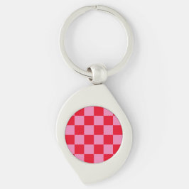 Retro Rutigt Schackrutigt Mönster Rosa Orange Swirl Silverfärgad Nyckelring