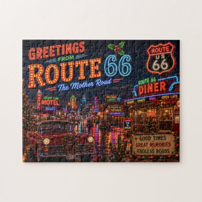 Retro Rutt 66 Jul Neon Äventyr Pussel (Horisontell)