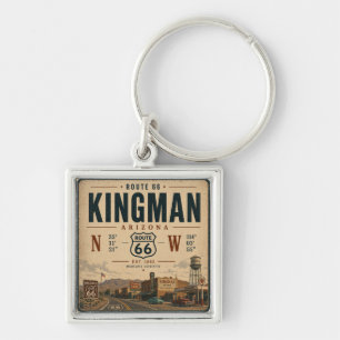 Retro Rutt 66 Kingman Arizona Souvenir Fyrkantig Silverfärgad Nyckelring