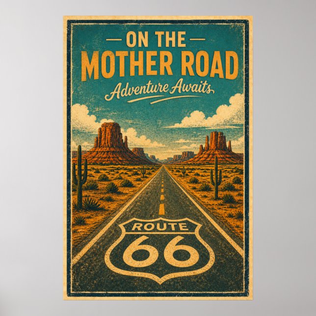  Retro Rutt 66 Moderleden Ökenlandskap Poster (Framsidan)