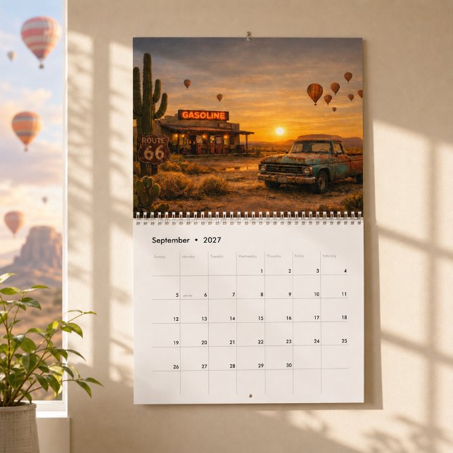 Retro Rutt 66 Solnedgångs Roadtrip Äventyr Kalender (Skapare uppladdad)