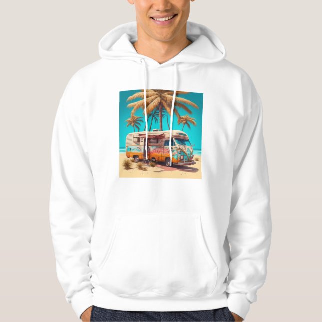 Retro RV och Handflatan Träd Hoodie (Framsida)