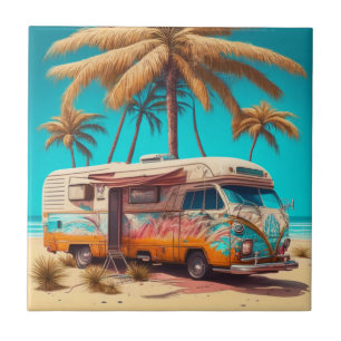 Retro RV och Handflatan Träd Kakelplatta