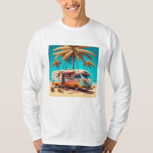 Retro RV och Handflatan Träd T Shirt (Framsida)