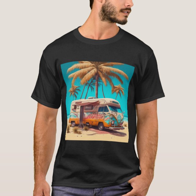 Retro RV och Handflatan Träd T Shirt (Framsida)