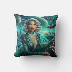 Retro Rymd Flicka Kudde