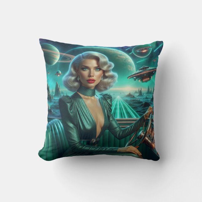 Retro Rymd Flicka Kudde (Framsida)