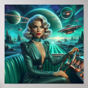 Retro rymd flicka poster