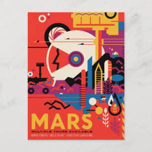 Retro rymdaffisch - Mars utforskningsprogram. Vykort