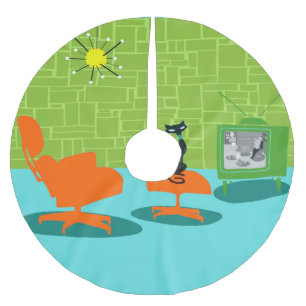 Retro Rymdåldern Kattunge Julgran Skirt Julgransmatta Borstad Polyester