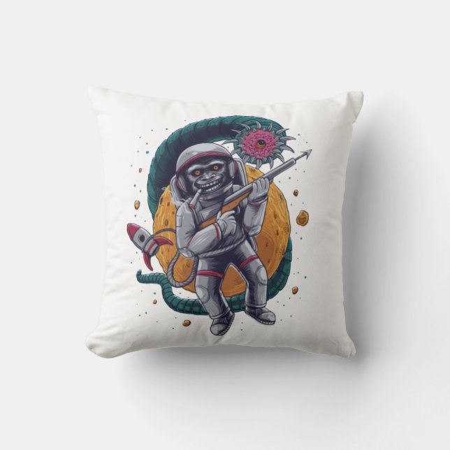 Retro rymdastronaut kosmisk varelse Sci Fi-äventyr Kudde (Framsida)