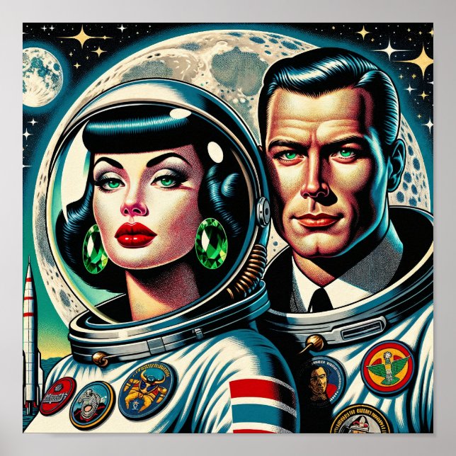 Retro rymdastronauter poster (Framsidan)
