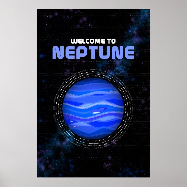 Retro Rymden Art med Planet Neptune Poster (Framsidan)