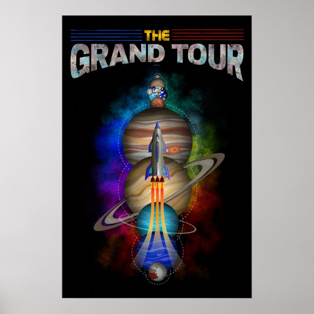 Retro Rymden med Space Frakt and Planets Poster (Framsidan)