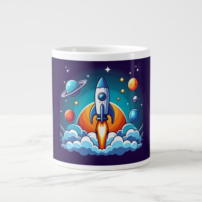 Retro, rymden-raketer jumbo mugg (Framsidan)