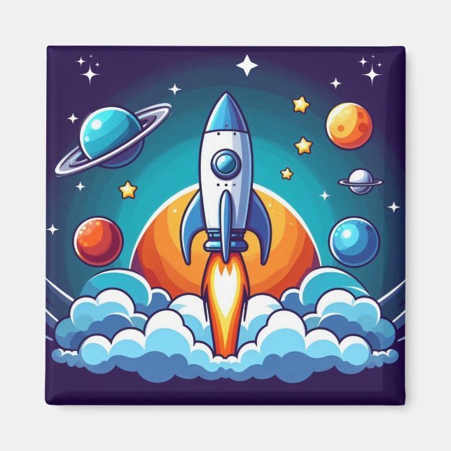 Retro, rymden-raketer magnet (Framsidan)