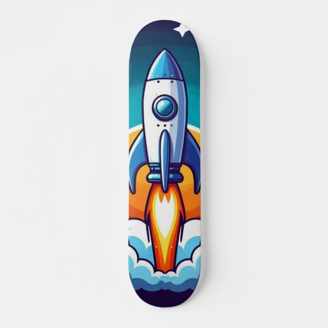 Retro, rymden-raketer mini skateboard bräda 18,5 cm (Framsida)