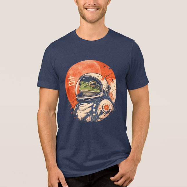 Retro rymdgroda under röd måne t shirt (Framsida)