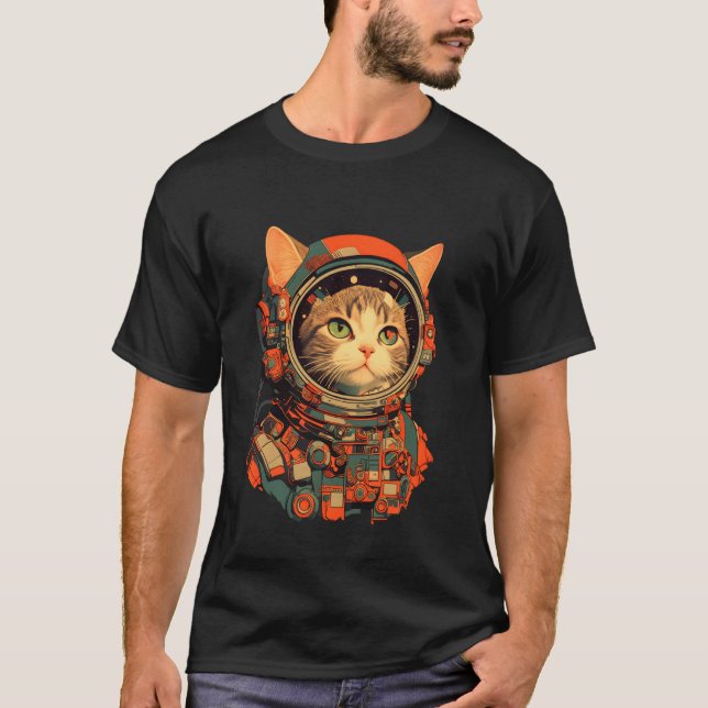 Retro Rymdkat T Shirt (Framsida)